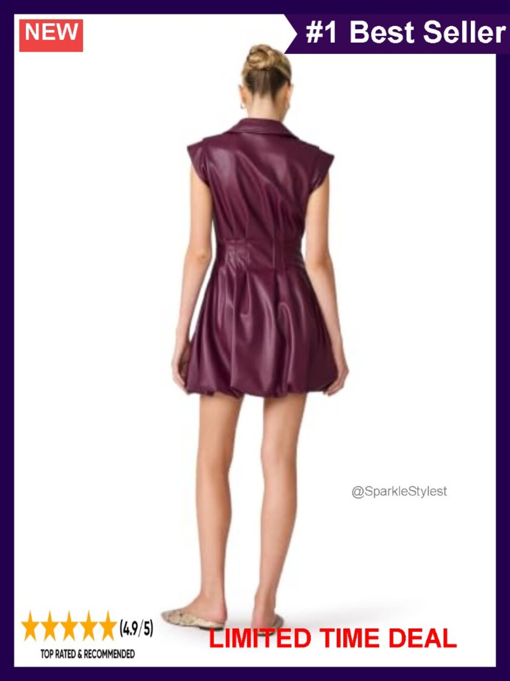 Fit & Flare Mini Dress with Collar and Cap Sleeves - Picture 2 of 3